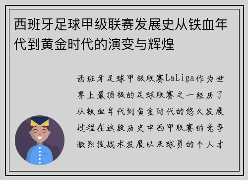 西班牙足球甲级联赛发展史从铁血年代到黄金时代的演变与辉煌