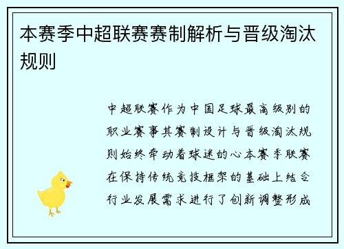 本赛季中超联赛赛制解析与晋级淘汰规则